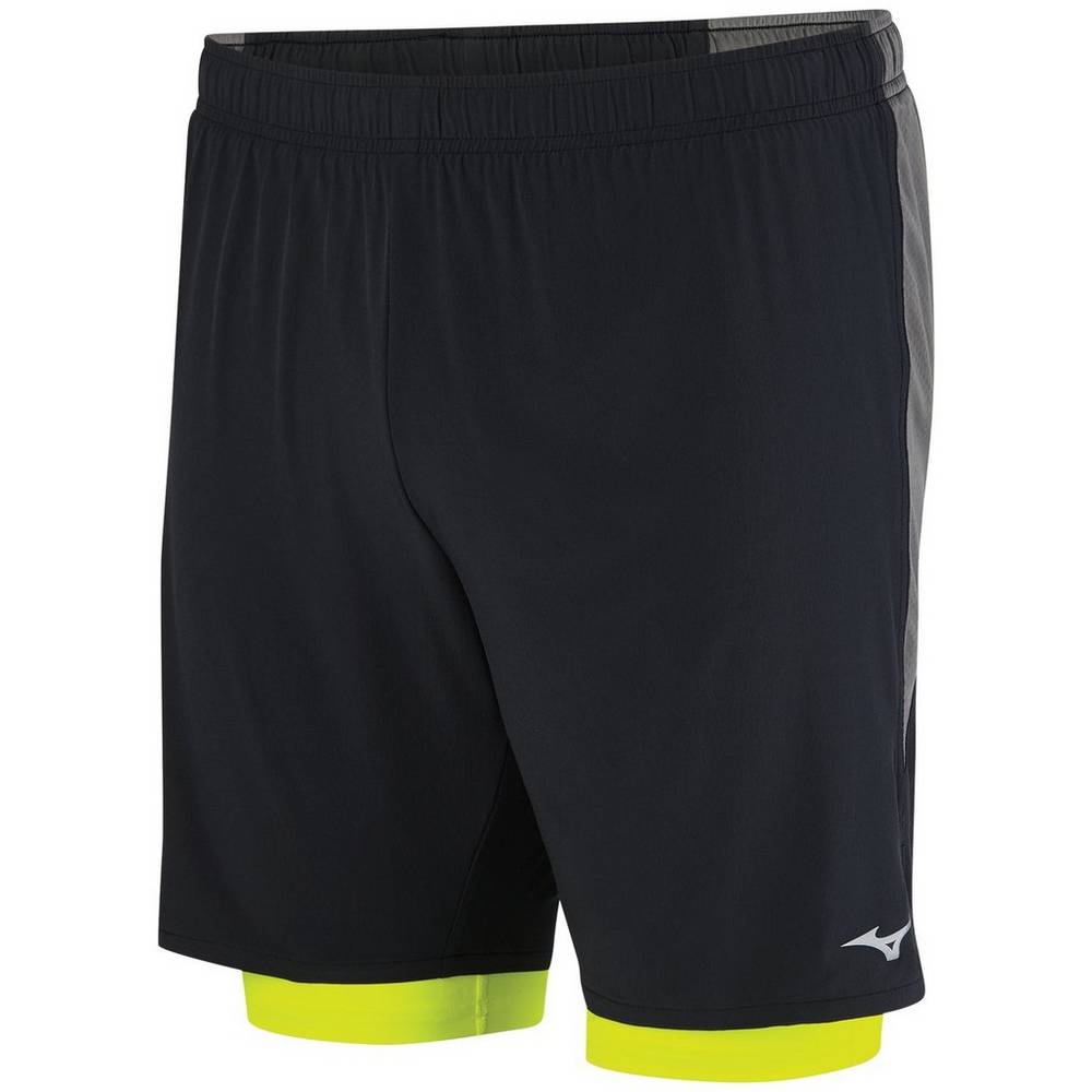 Pantaloncini Mizuno Running ALPHA 7.5" 2 IN 1 Uomo - Nere/Gialle - 31704-RFTH